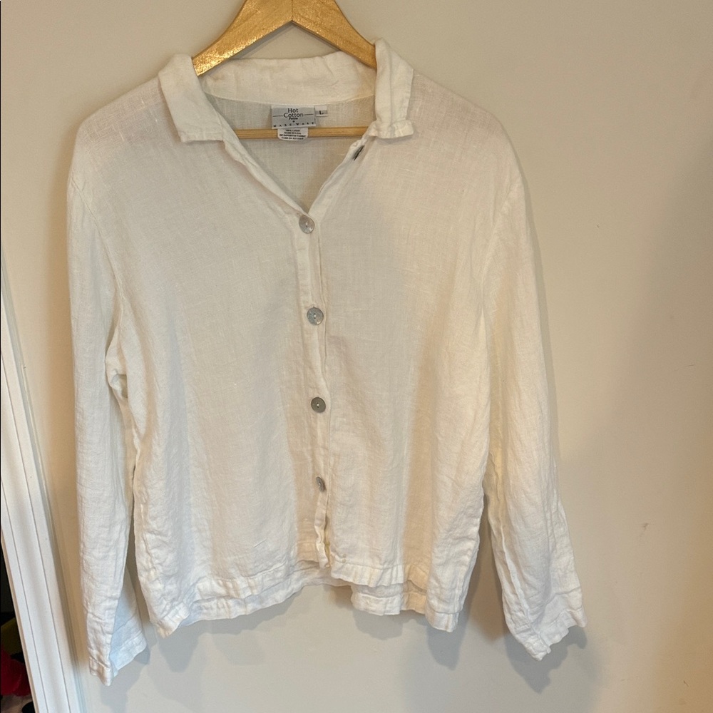 Hot Cotton Cream Button-Up Blouse LINEN LAGENLOOK BOHO CRUISE